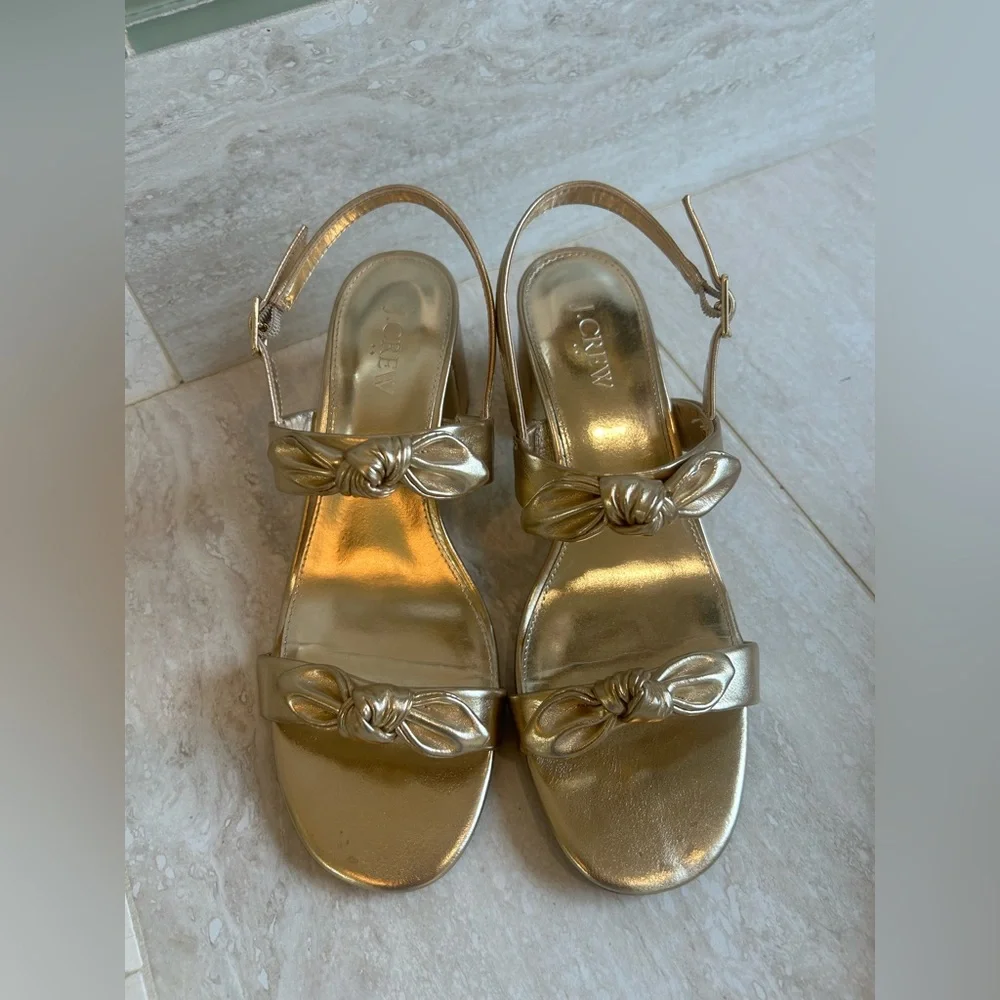 J Crew Bow heeled sandals in gold - Picture 2 of 7